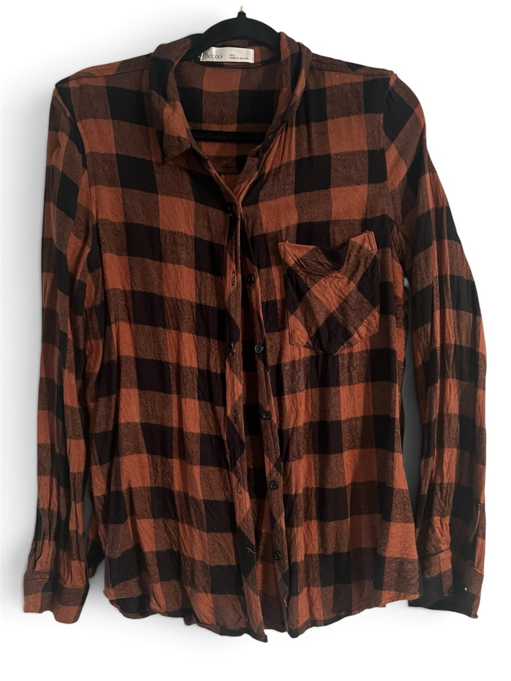 Madewell Orange and Black Plaid Button-Down Shirt